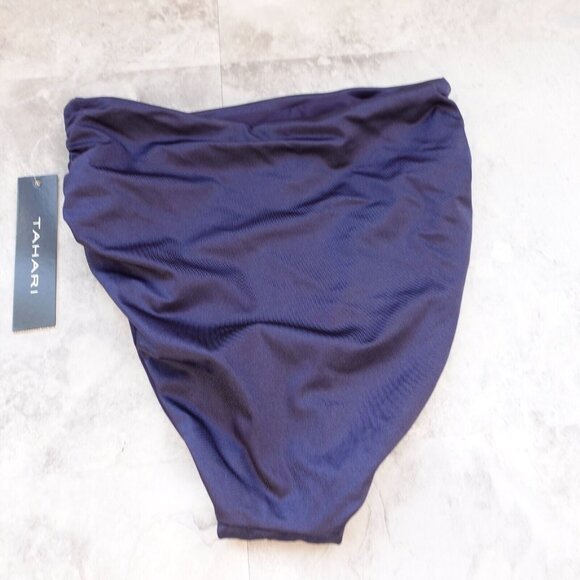 Blue High Waisted Swim Bottom Small Shirred Skimpy High Cut Ruched Beach TAHARI - Picture 6 of 9